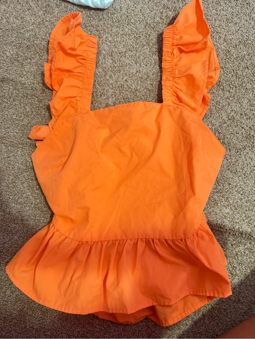 Bright Orange Ruffled Strap Peplum Tank Top